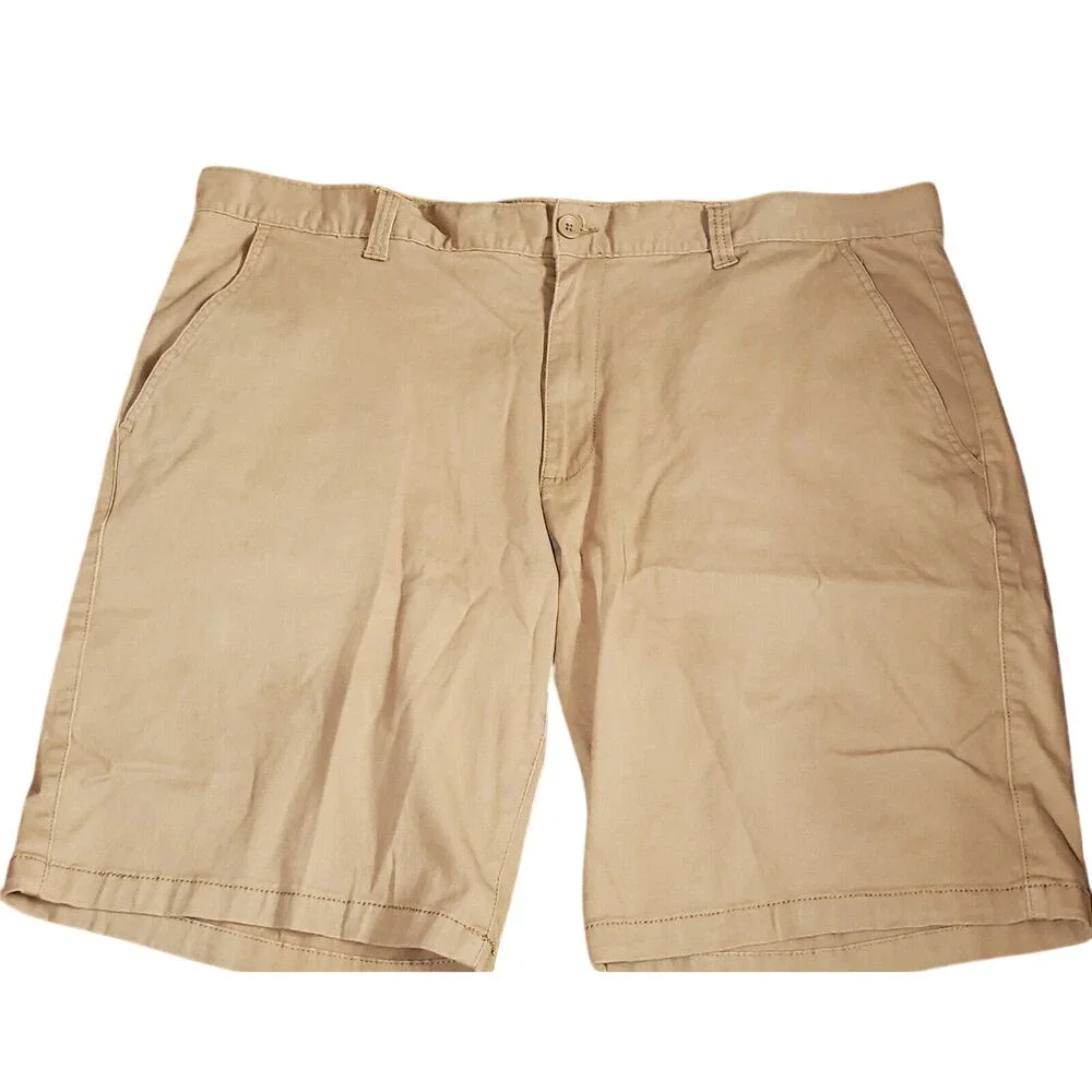 Lincoln Outfitters Flex 42 Mens khaki Flat Front Shorts Casual utility‎